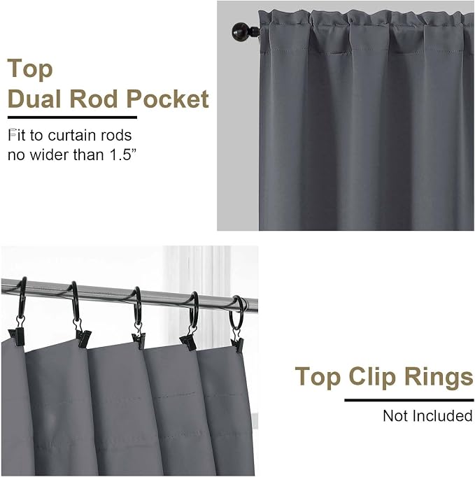 OVZME Charcoal Grey Short Blackout Curtains - Image 4