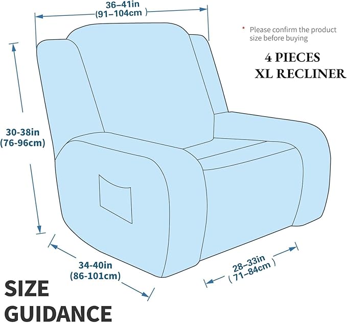 MAXIJIN Oversized Recliner Covers That Stay in Place 4 Pieces Stretch Large - Image 5