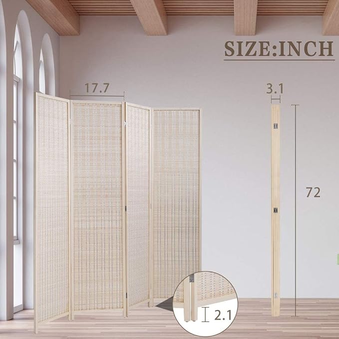 FDW Bamboo Room Divider Folding Privacy Wooden Screen 4 Panel 72 Inches High - Image 8