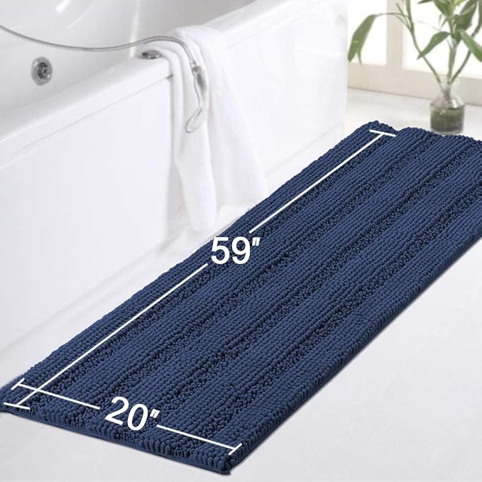 Turquoize Bath Rug Runner for Bathroom 59inx 20in Extra Large Navy Blue Striped - Image 2