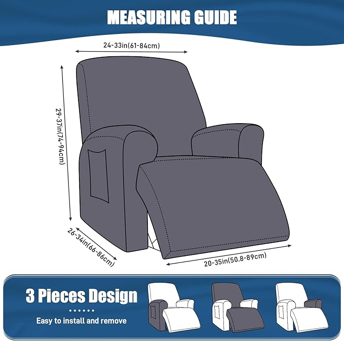 TAOCOCO Stretch Recliner Couch Covers 3-Pieces Style Recliner Chair Covers - Image 3