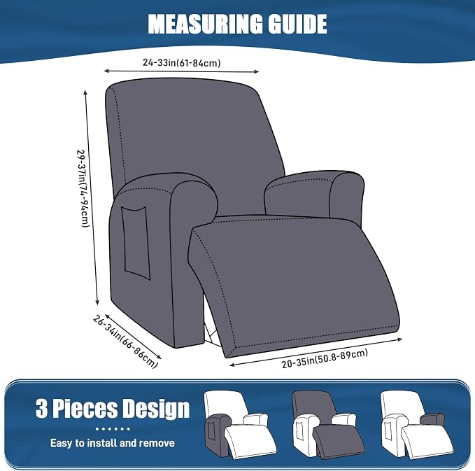 TAOCOCO Stretch Recliner Chair Covers 3-Pieces Solid Furniture Covers Recliner - Image 2