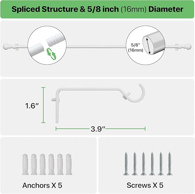Curtain Rods for Windows 28-48 inch, 2 Pack White Curtain Rod - Image 3