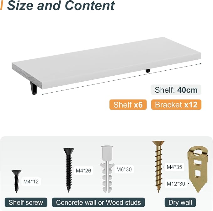 SKYSEN Floating Shelves for Wall Set of 6, 15.7in Wood Wall Shelf for Decor - Image 3