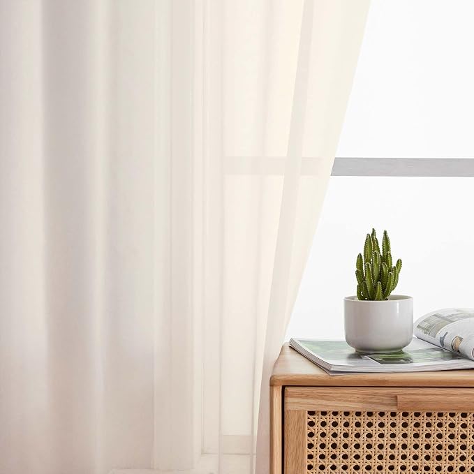 Cream Sheer Curtains for Bedroom Living Room 54 Inch Length 2 Panels Set - Image 6