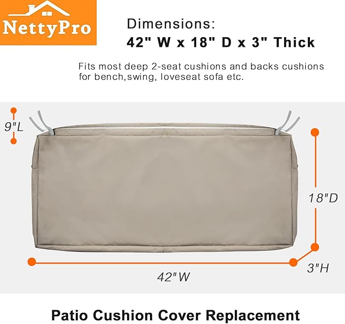 NettyPro Outdoor Bench Swing Loveseat Cushion Covers, Patio Furniture Cushion - Image 5