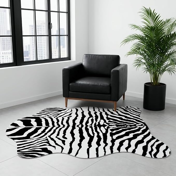 MustMat Faux Animal Rug 4'7''×5'3'' Soft and Cute Zebra Throw Rugs by MustMat