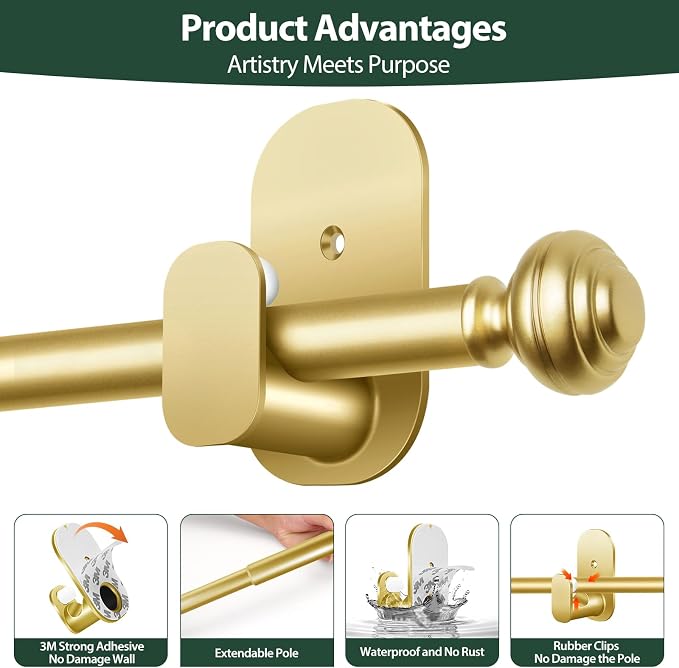 KAMANINA 2 Pack Curtain Rods No Drilling - Image 9
