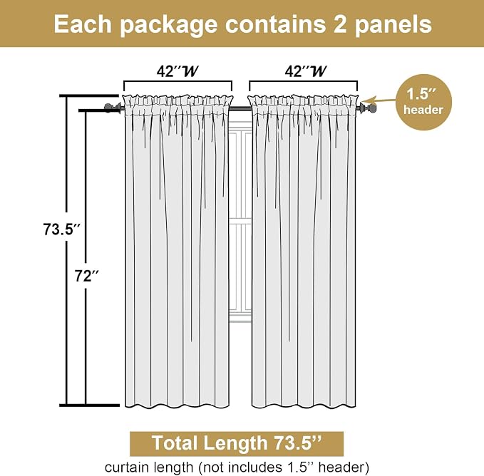 Lecloud Leia Ivory Sheer Curtains 72 Inches Long 2 Panels, Jacquard Texture - Image 3