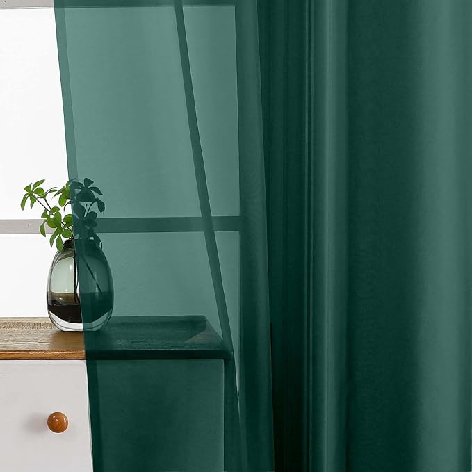 Green Window Sheer Curtains 54 inch Length, Soft Airy Light Filtering Sheer - Image 5