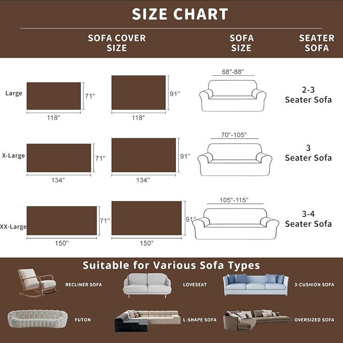 ROOMLIFE Couch Cover with Tassel Brown Chenille Sofa Cover Blanket - Image 7