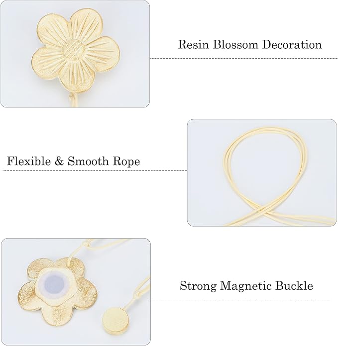 Lewondr Vintage Magnetic Curtain Tieback, 1 Pair Resin Flower Curtain Drapery - Image 3
