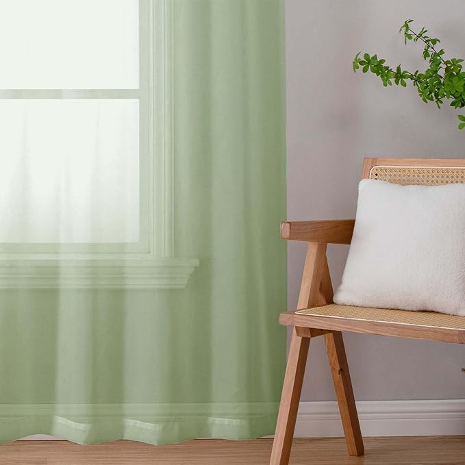 Light Green Sheer Curtains for Bedroom Living Room 45 Inch Length 2 Panels - Image 9