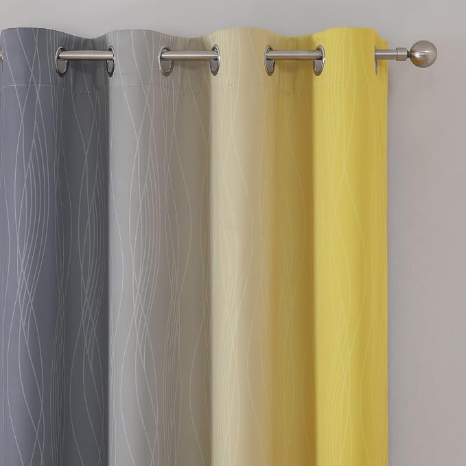 Ombre Gray and Yellow Blackout Curtains 63 Inch Length 2 panels, Full Room - Image 4