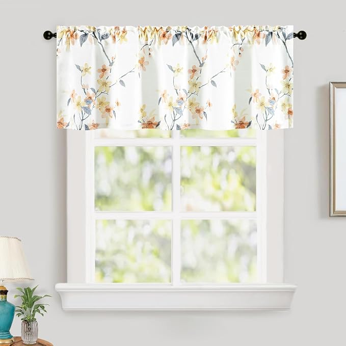 Leeva Farmhouse Lovely Flower Pattern Kitchen Valances, Light Filtering Rod - Image 2