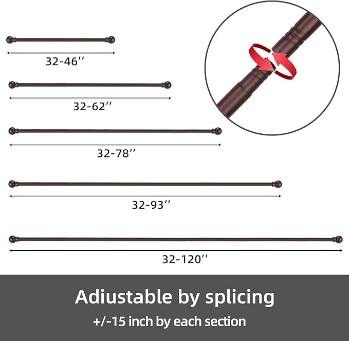 GXOACKJ Curtain Rods for windows 28-78 inch, 5/8 inch Decorative Brown Splicing - Image 6