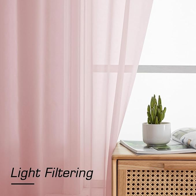 Aiyufeng Blush Pink Sheer Curtains 45 Inch Length 2 Panels Set, Light Filtering - Image 6