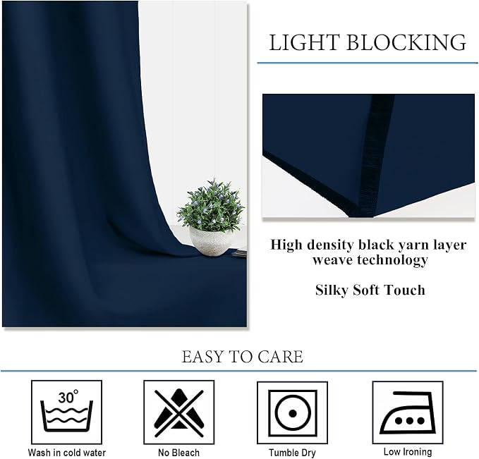 Diraysid Navy Blue Grommet Blackout Curtains - Image 5