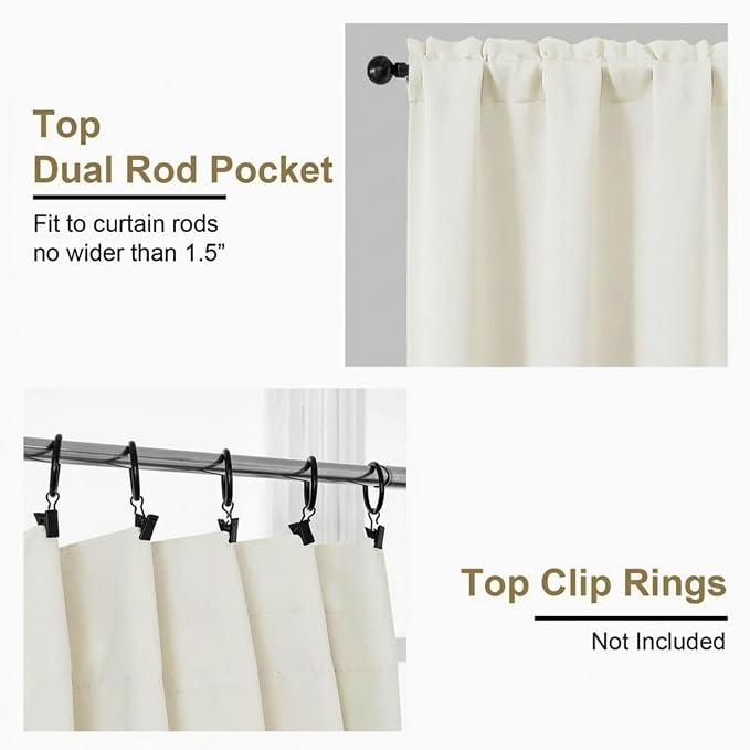 OVZME Ivory Short Curtains for Bedroom 54 Inch Length 2 Panels Set, Light - Image 4