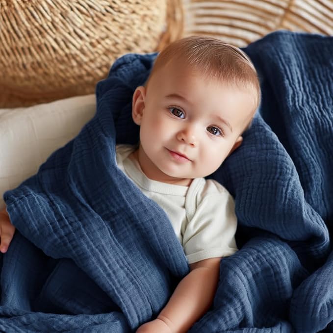EMME Muslin Baby Blankets 100% Cotton 4-Layer Swaddle 40"x50" Lightweight Soft - Image 3
