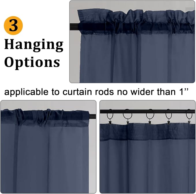 Gwine Navy Blue Sheer Curtains 72 Inches Long 2 Panels Set - Image 4