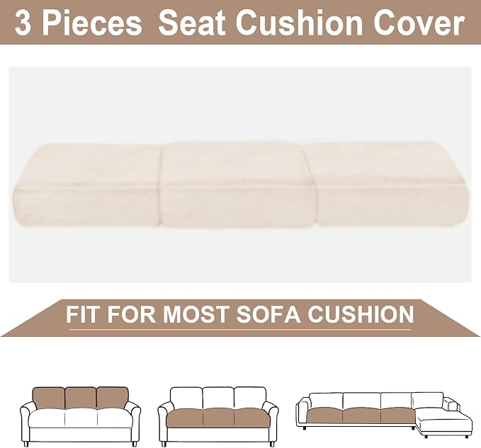 NAISI Couch Cushion Covers 3 Pieces Velvet Stretch Sofa Seat Covers or Backrest - Image 3