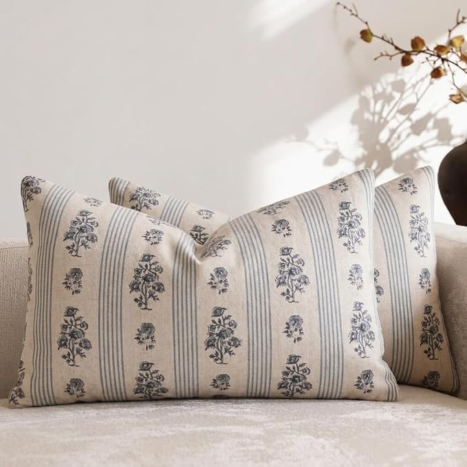 Amor Virisso Floral Throw Pillow Covers 12 x 20 Set of 2 Block Print Pillow by AffordableFloralPrintMaker