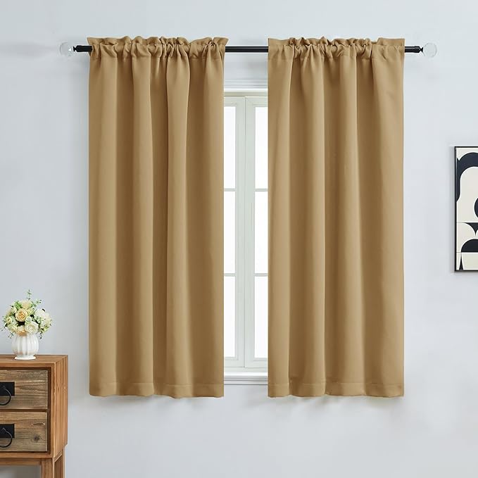 OVZME Gold Blackout Curtains for Bedroom 63 Inch Length 2 Panels, Protect by OVZME