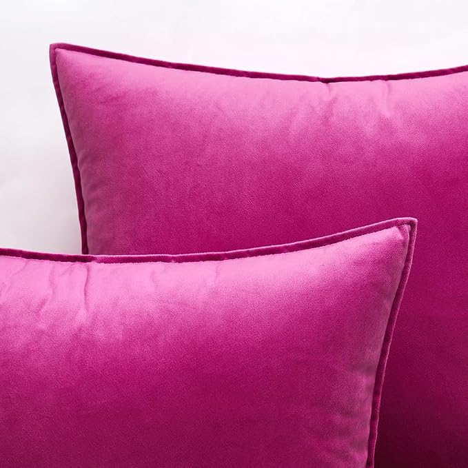 MIULEE Hot Pink Velvet Throw Pillow Covers 16x16 Soft Decorative Solid Square - Image 3