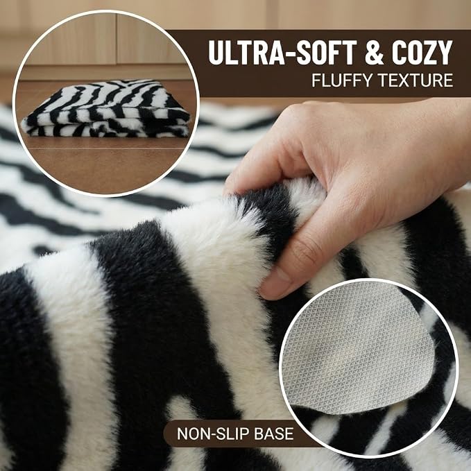 MustMat Cute Faux Zebra Print Rug Animal Print Rug Perfect - Image 3