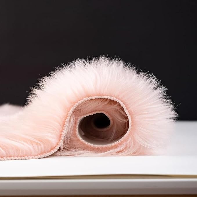 Faux Fur Small Rug 2 x 3 ft Pink Shaggy Sheepskin Machine Washable Fuzzy Area - Image 5