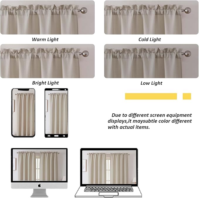 Chyhomenyc Curtains 45 Inch Length 2 Panels, Faux Linen Textured Semi Light - Image 6