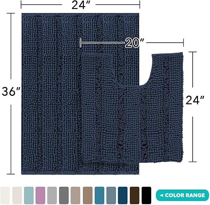 Turquoize Chenille Bathroom Rugs Set Non-Slip Bath Mats - Image 2