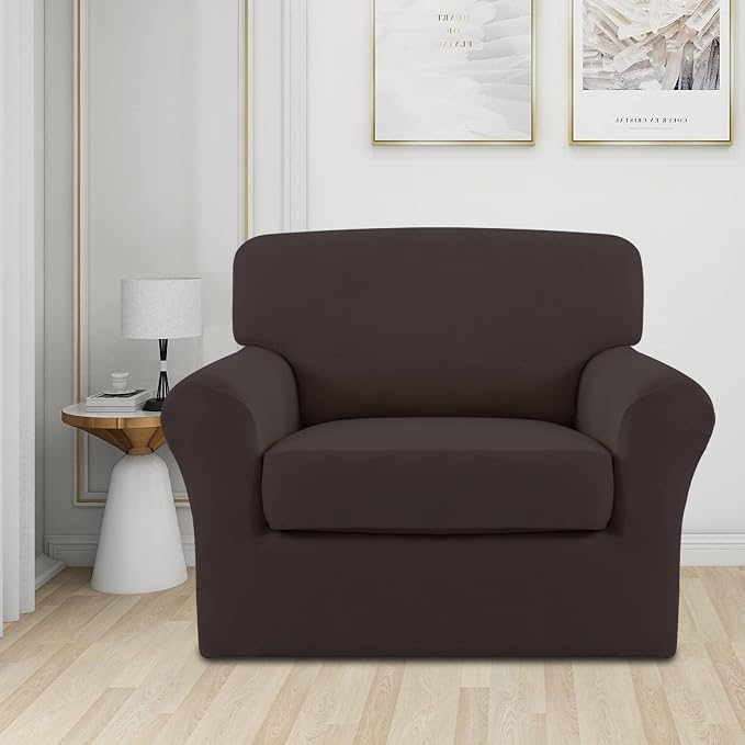 Easy-Going 2 Pieces Microfiber Stretch Chair Slipcover – Spandex Soft Fitted - Image 2