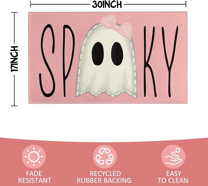 Halloween Door Mat, Spooky Ghost Pink Outdoor Mats - Image 3