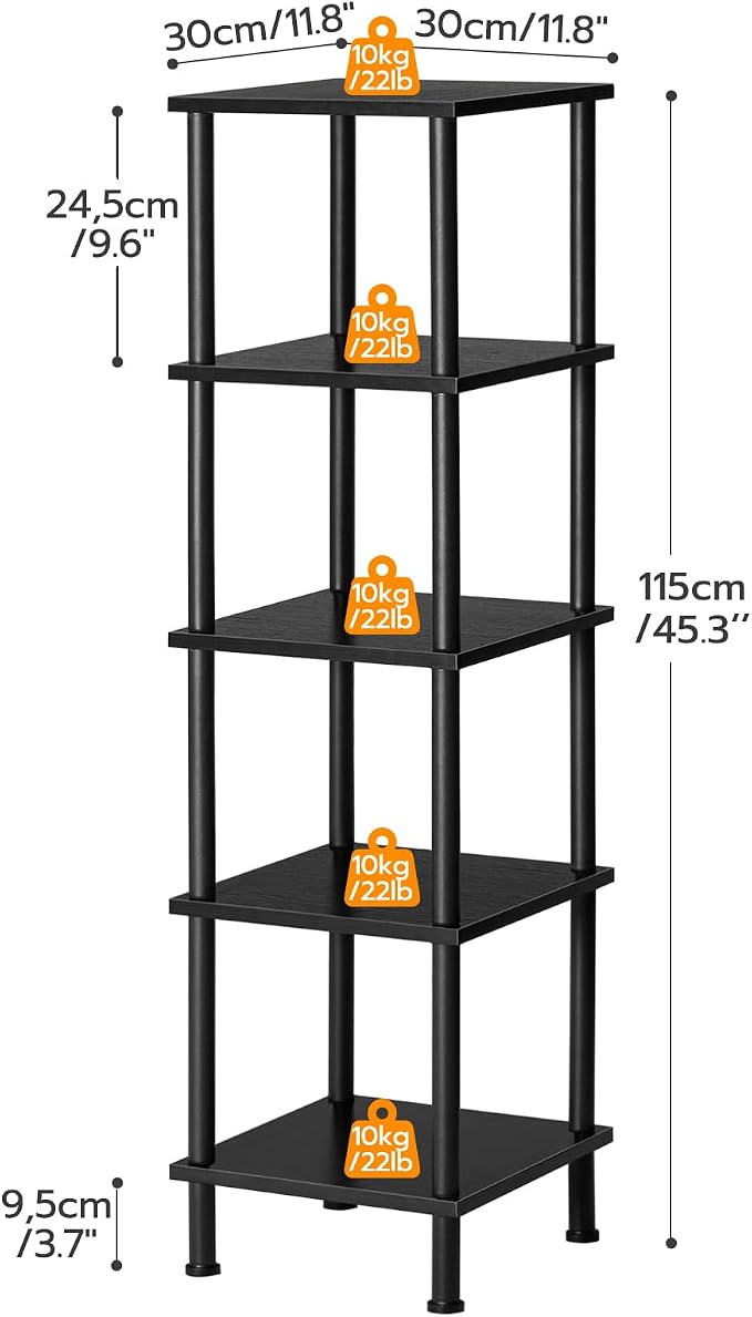 HOOBRO 5-Tier Corner Shelf Stand, Corner Square Rack Display Shelf, Tall - Image 3