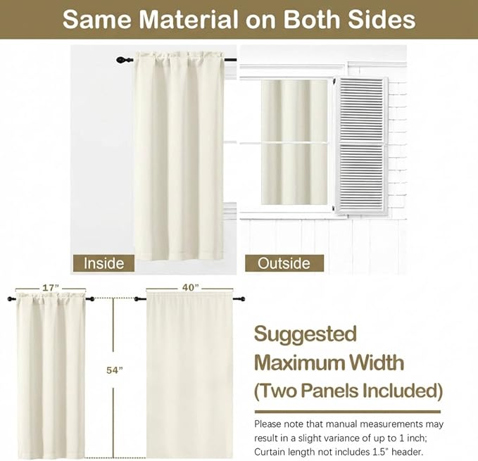 OVZME Ivory Short Curtains for Bedroom 54 Inch Length 2 Panels Set, Light - Image 2