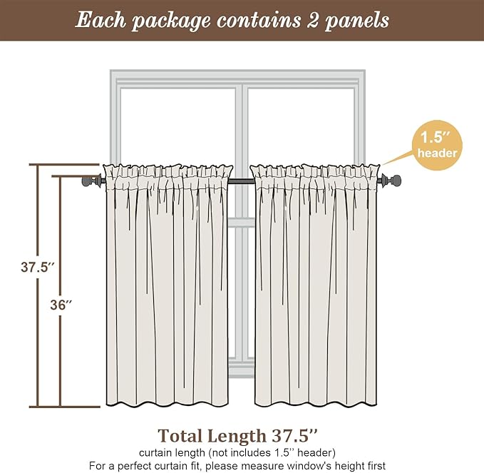 Chyhomenyc Sage Green Sheer Curtains 36 Inch Length, Short Voile Sheer Window - Image 4