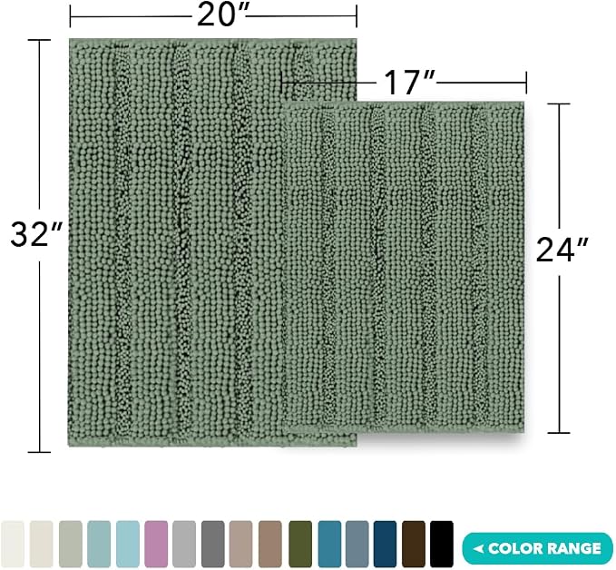 Turquoize Chenille Bathroom Rugs Set Non-Slip Bath Mats - Image 2