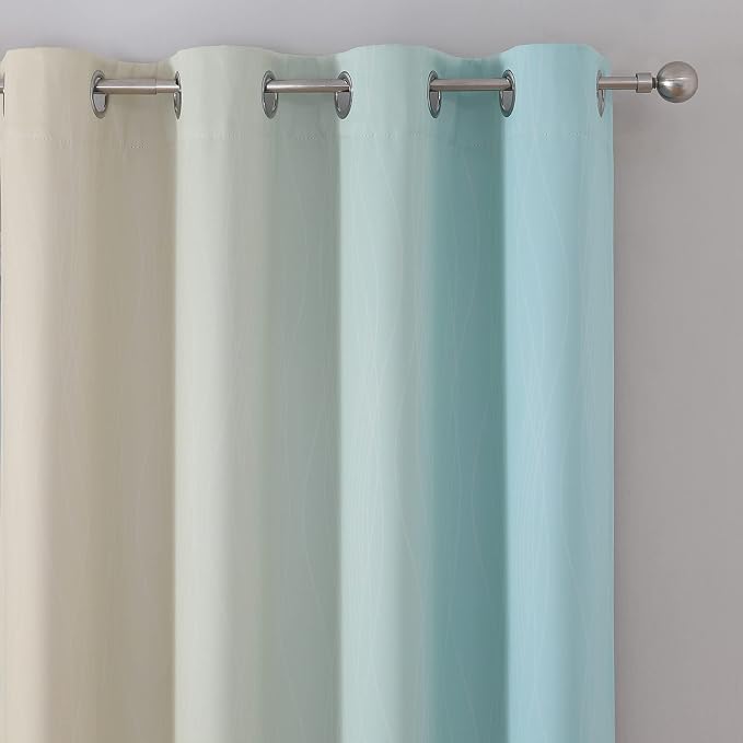 Estelar Textiler Aqua and Beige Blackout Curtains 54 Inch Length, Light - Image 4