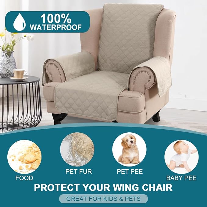 Turquoize 100% Waterproof Wing Chair Cover Wing Armchair Slipcovers Chair Couch - Image 2