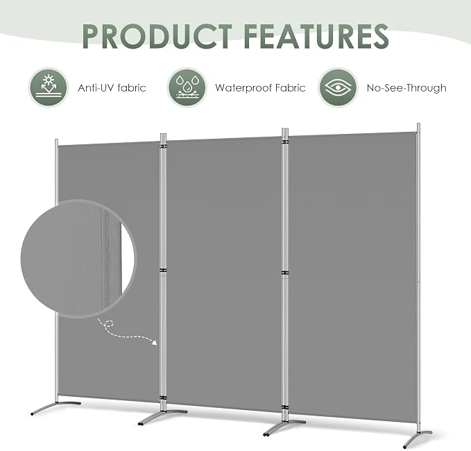 RANTILA 3 Panel Room Divider, 6 Ft Tall Folding Privacy Screen Freestanding - Image 3