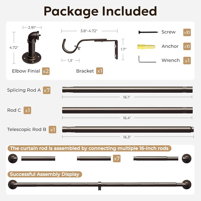 Zeerobee Curtain Rods for Windows 72 to 144, 1 Inch Industrial Wrap Around - Image 7