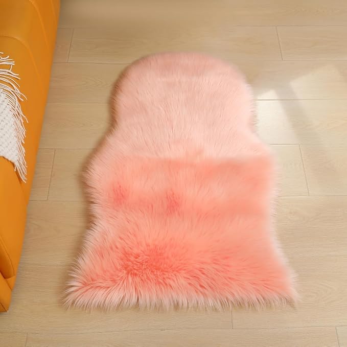 Faux Fur Small Rug 2 x 3 ft Pink Shaggy Sheepskin Machine Washable Fuzzy Area - Image 3