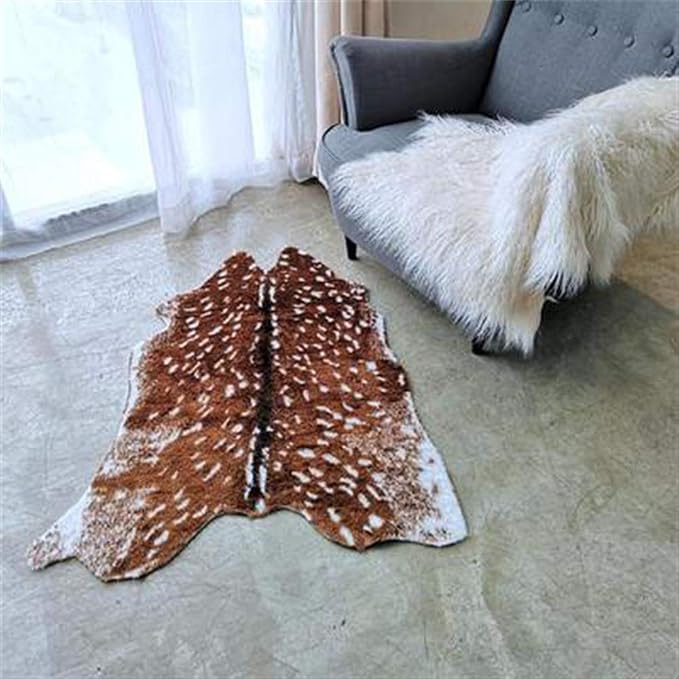 Faux Sika Deer Print Hide Rug Faux Fur Cowhide Area Rug Animals Print Mat Carpet - Image 8