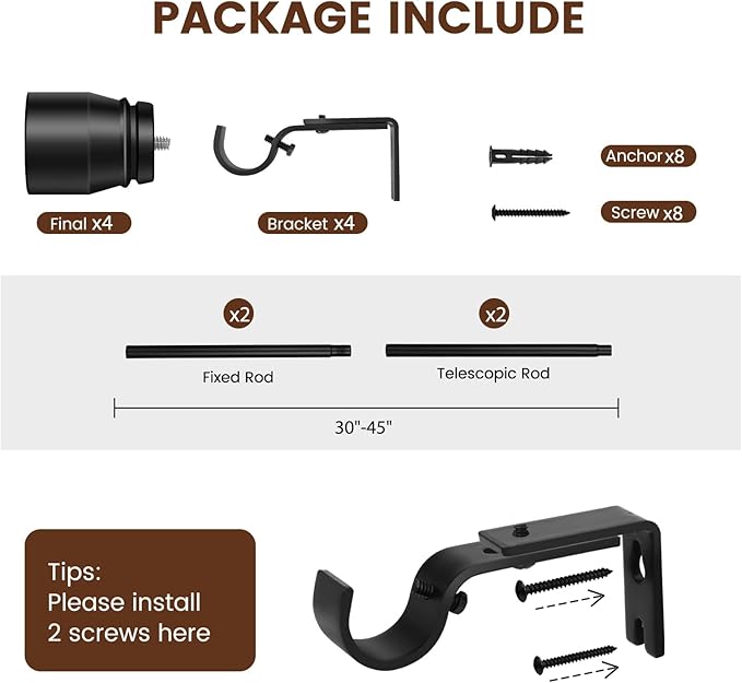 1” Diameter Curtain Rods Itself is 30 to 45 inch 2 Pack Fit 30-39 inch Window - Image 3