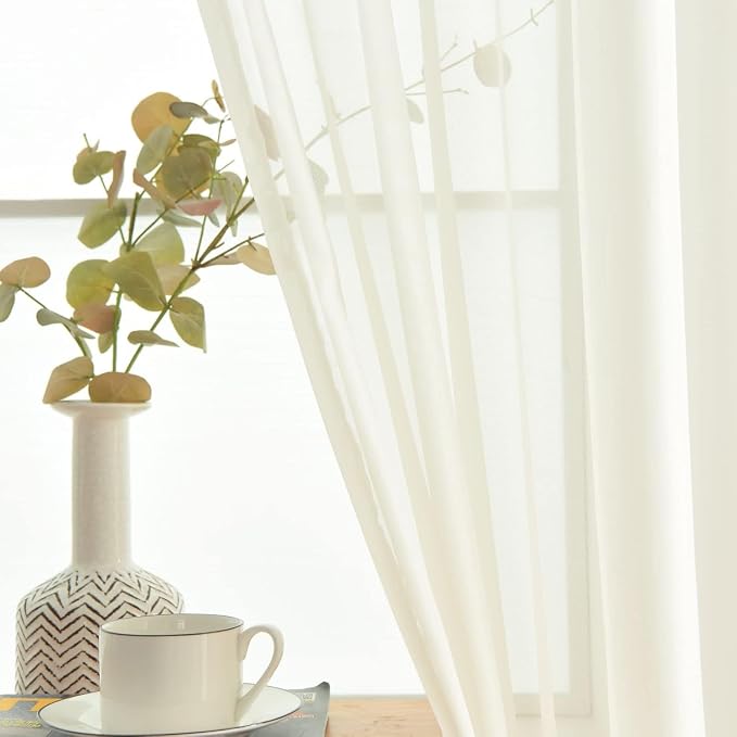 SpaceDresser Ivory Sheer Curtains 4 Panels Rod Pocket Semi-Sheer Curtain 45 - Image 4