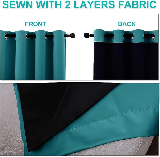 NICETOWN Peacock Teal Blackout Curtains 80 inches Long, Full Light Blocking - Image 5