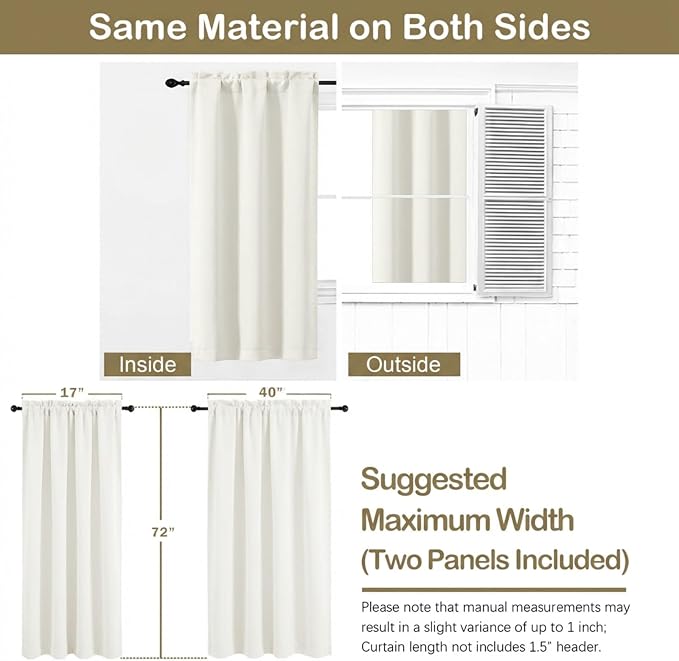 OVZME Light Beige Curtains for Bedroom 72 Inches Long 2 Panels Set, Solid - Image 2