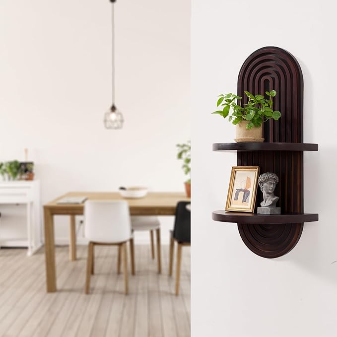 SweetSage Boho Wall Shelf with Arched Wood Design Mid-Century Rainbow Decor - Image 2